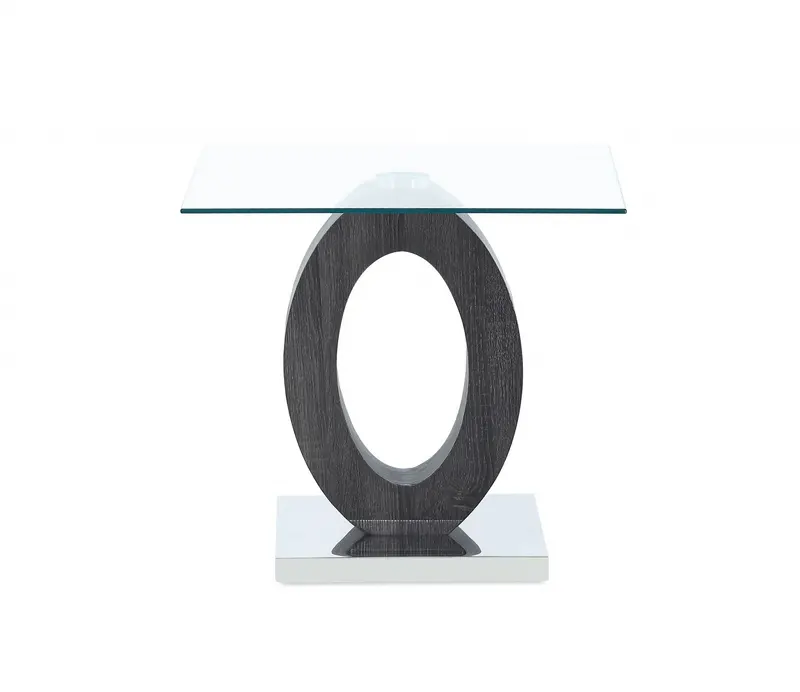 Grey Tone Oval Design Support End Table with Glass Top By Homeroots