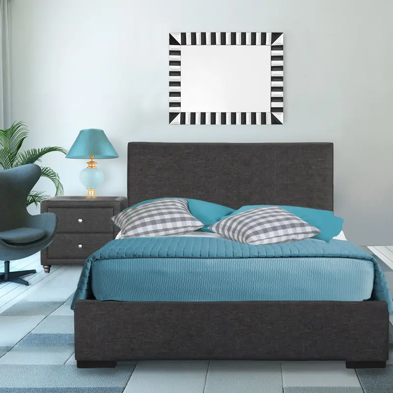 Grey Upholstered Full Platform Bed With Nightstand By Homeroots