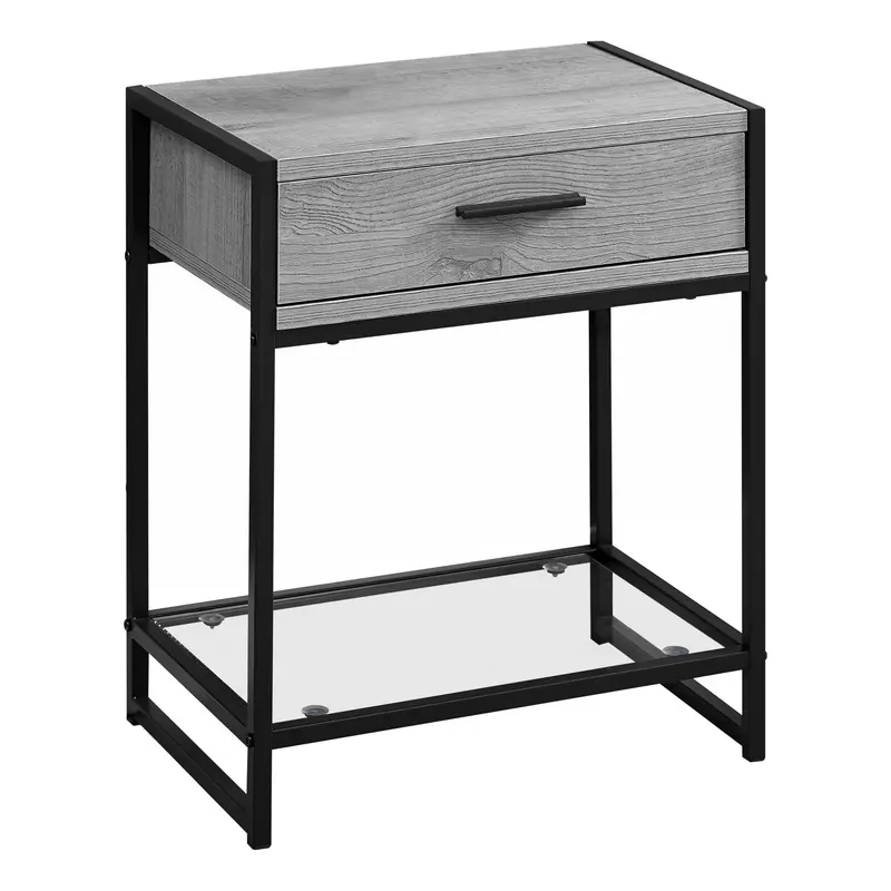 Grey with Black Metal Tempered Glass Accent Table By Homeroots