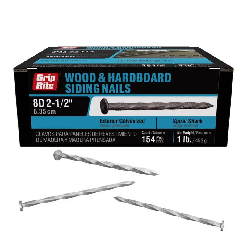 Grip-Rite 8D 2-1/2 in. Siding Hot-Dipped Galvanized Steel Nail Round 1 lb. (Pack of 12) - Deal of The Week