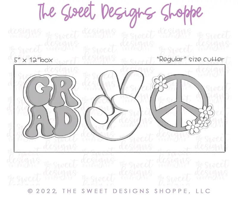 Groovy GRAD and Peace & Love Cookie Cutters - 3 Piece Set - Cookie Cutters