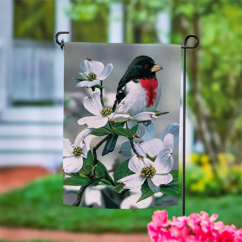 Grosbeak On Dogwood Suede Garden Flag