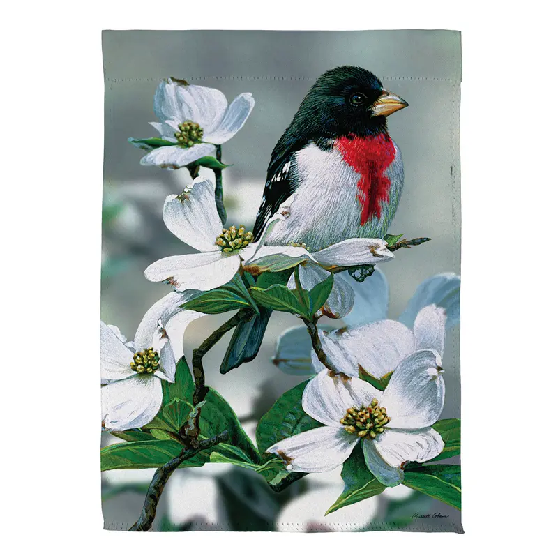 Grosbeak On Dogwood Suede House Flag
