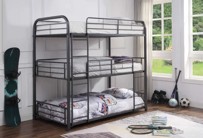 Gunmetal Metal Triple Bunk Bed - Twin By Homeroots