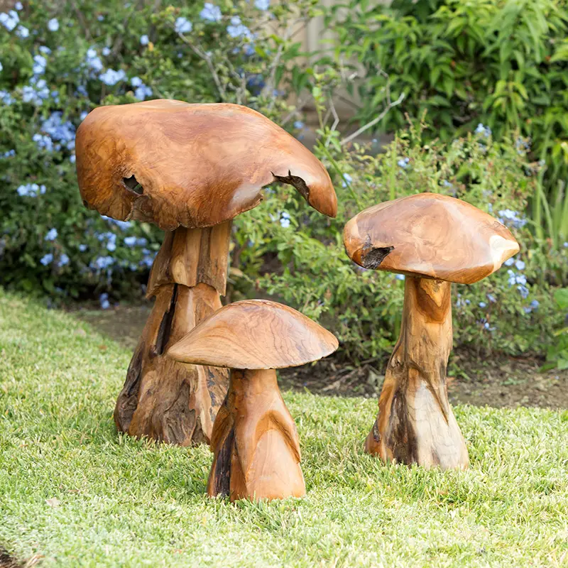 Habini Teak Wild Mushrooms Set of 2 By Garden Age Supply
