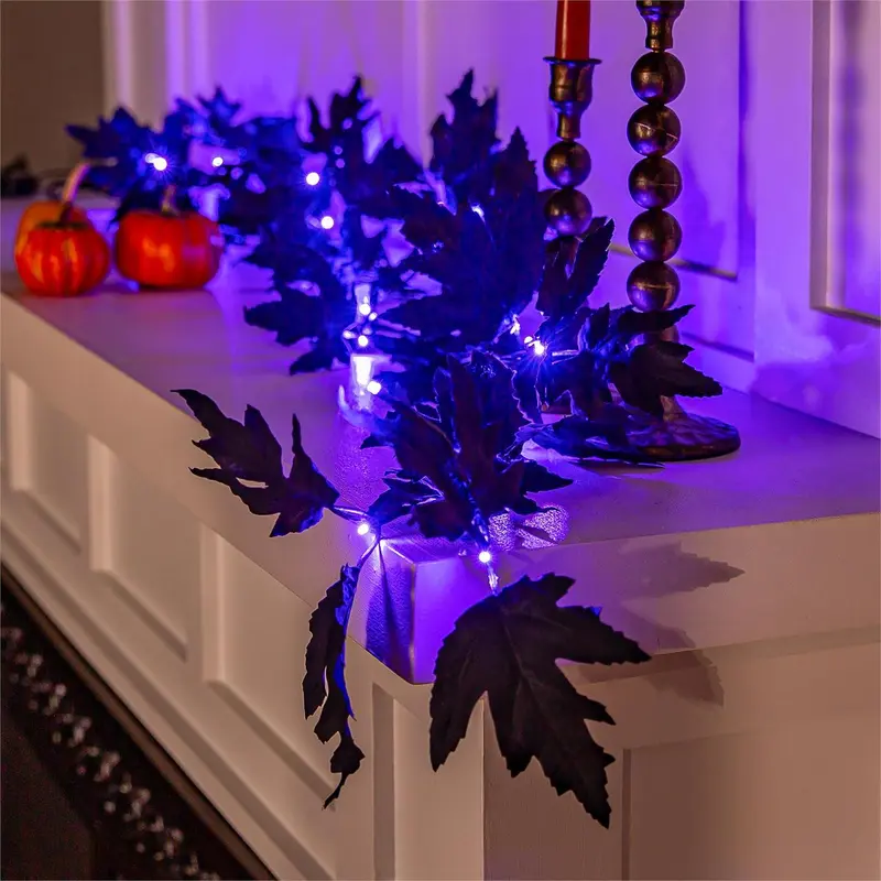 Halloween Maple LED Color Changing Garland, 72"L