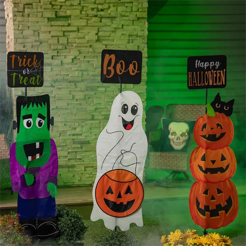 Halloween Sign Trio Fabric Stake, 3 Asst