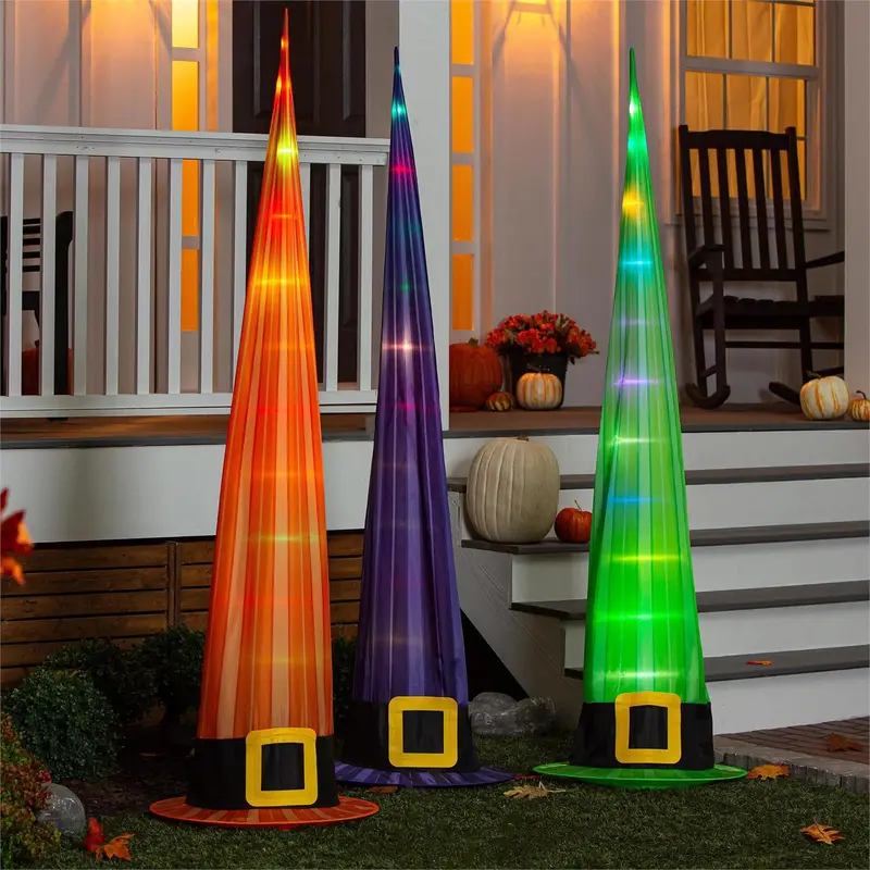 Halloween Witch Hat Fabric Cone with Color Changing Lights