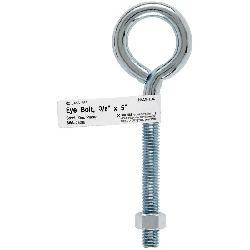 Hampton 3/8 in. x 5 in. L Zinc-Plated Steel Eyebolt Nut Included (Pack of 10) - Deal of The Week