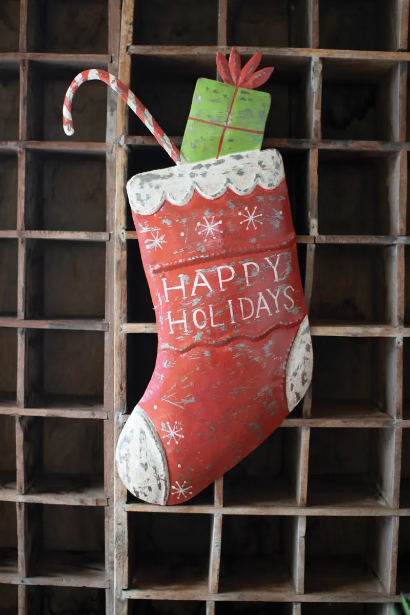 Hand Hammered Painted Holiday Stocking By Kalalou