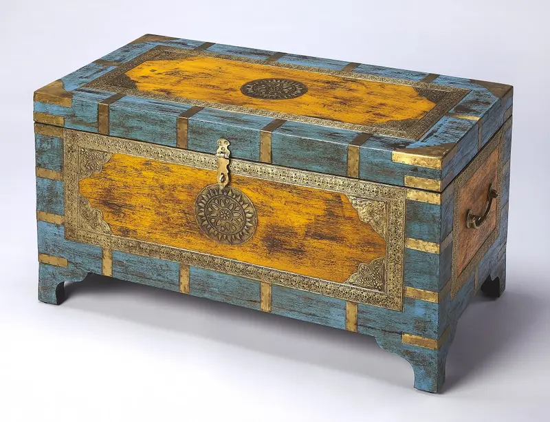 Hand Painted Brass Inlay Storage Trunk By Homeroots