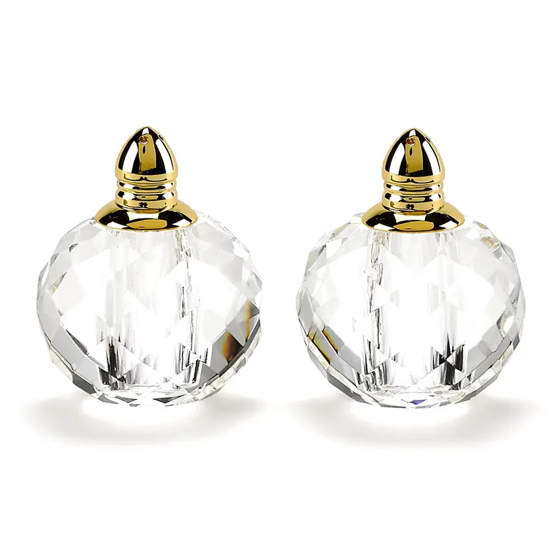 Handcrafted Optical Crystal And Gold Rounded Salt And Pepper Shakers By Homeroots