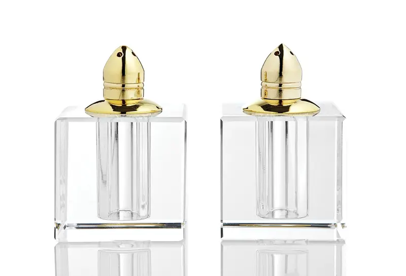 Handcrafted Optical Crystal And Gold Square Size Salt And Pepper Shakers By Homeroots