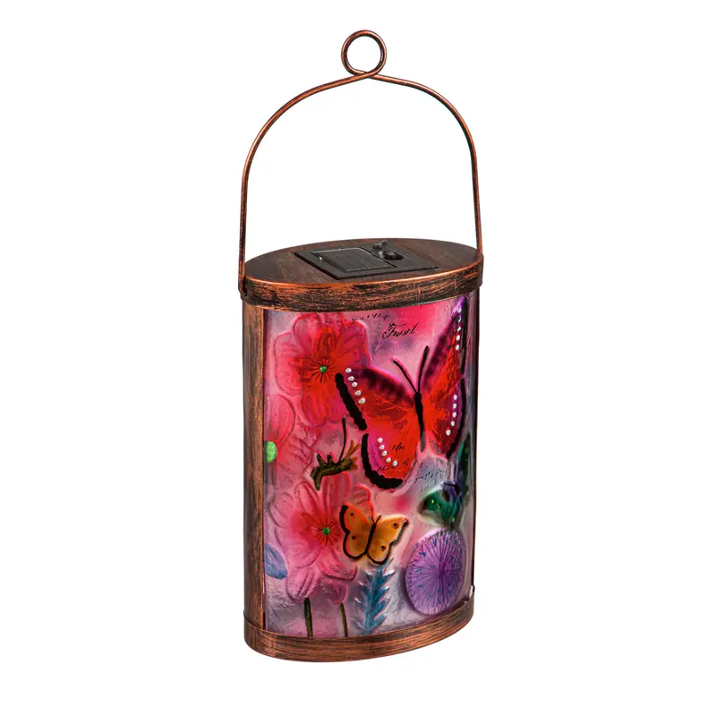 Handpainted Solar Glass Lantern, Butterfly Prints,2sp6046