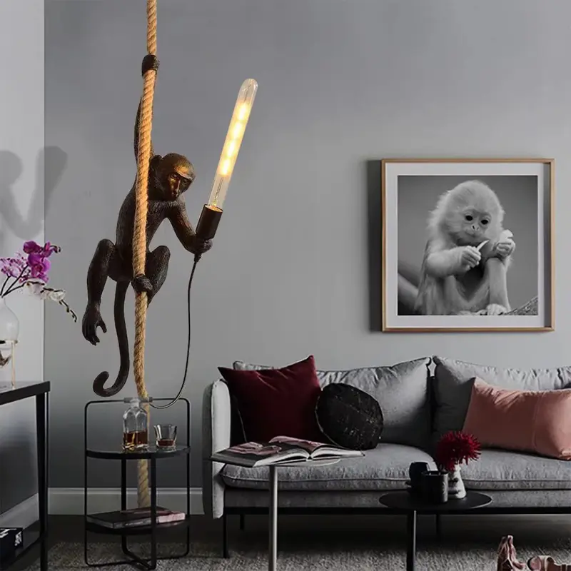 Hanging Monkey on a Rope Pendant Lamp By Homeroots