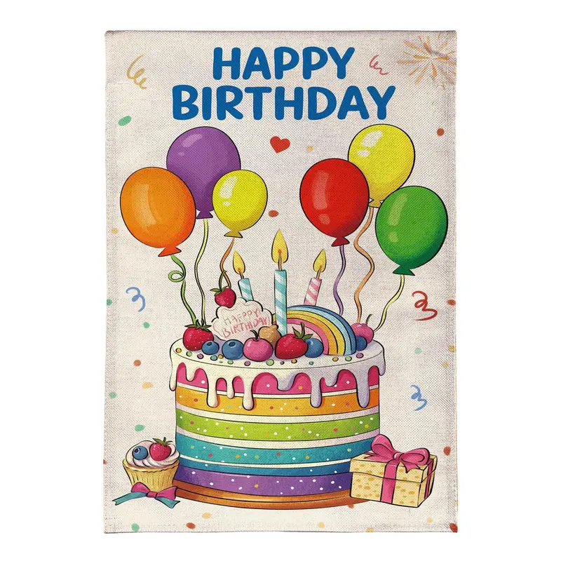 Happy Birthday Party Cake Burlap Flag House