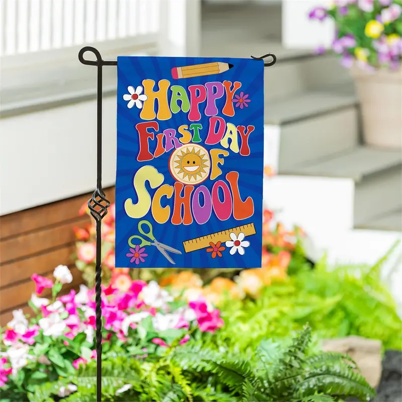 Happy First Day Of School Burlap Garden Flag