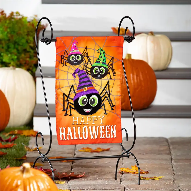 Happy Halloween Spiders Applique Garden Flag