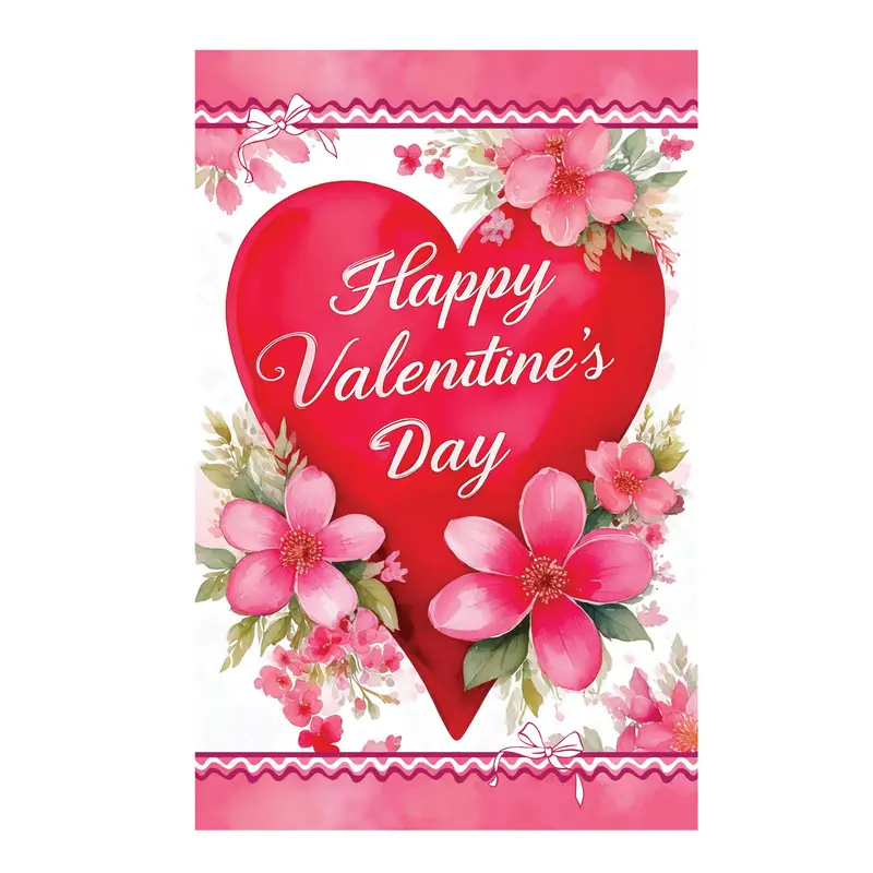 Happy Valentine's Day Heart Applique House Flag