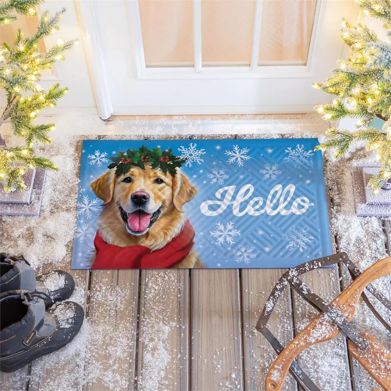 Happy Winter Golden Retriever Embossed Mat