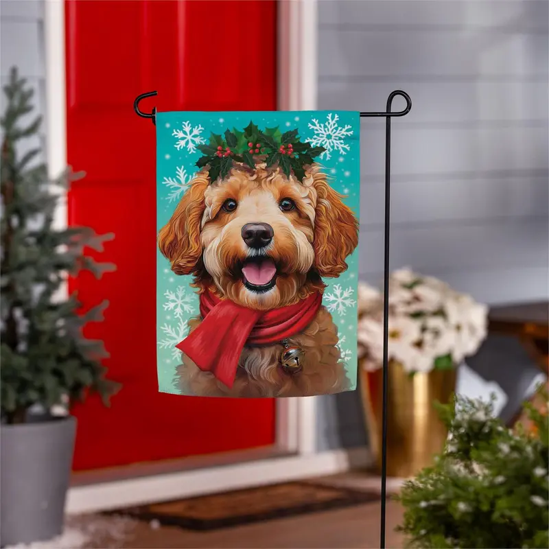 Happy Winter Goldendoodle Suede Flag Garden