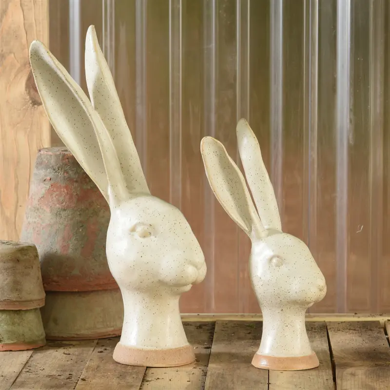 Hare Head, Ceramic - Large - Matte White Set Of 2 By HomArt