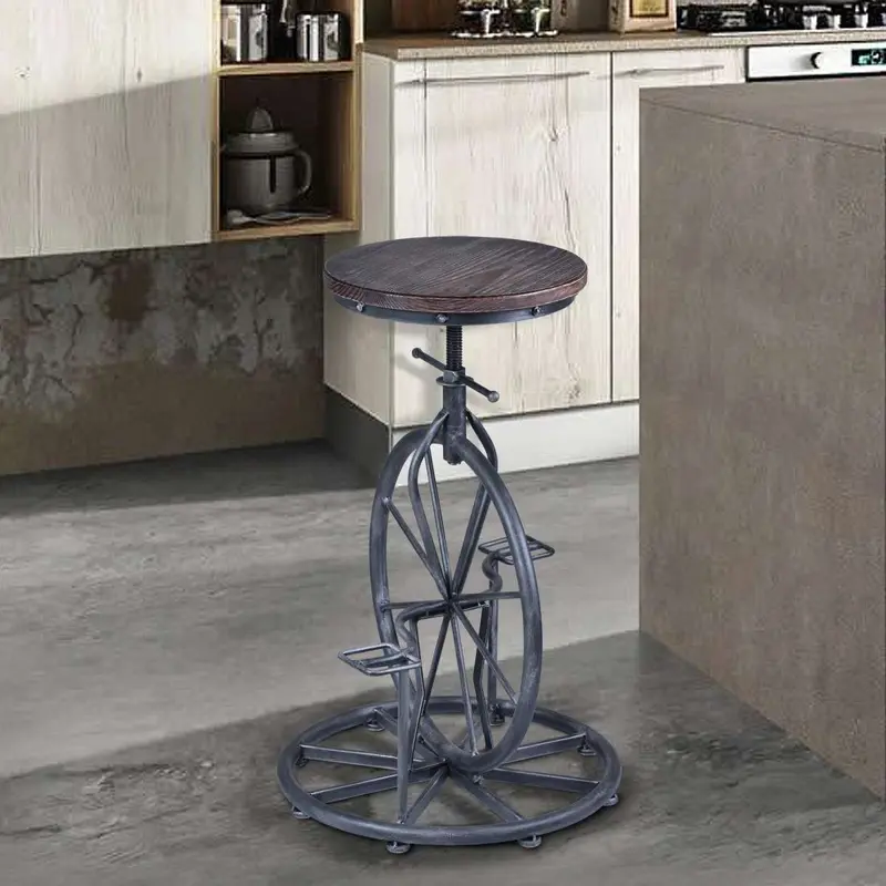 Harlem Adjustable Height Swivel Pine Wood and Metal Bicycle Bar Stool By Armen Living