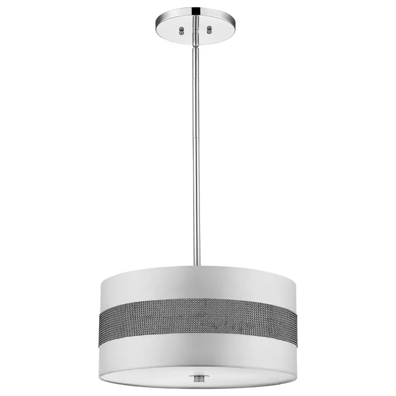 Harmony 3-Light Metallic Silver Pendant With Crystal Studded Platinum Sheen Shade By Homeroots