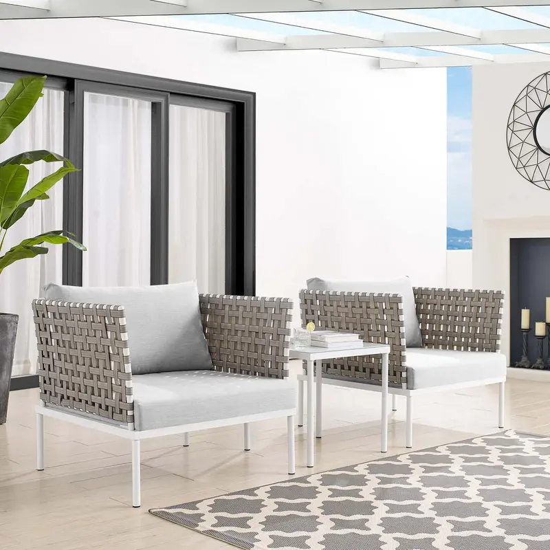 Harmony 3-Piece Sunbrella® Basket Weave Outdoor Patio Aluminum Seating Set By Modway - EEI-4685