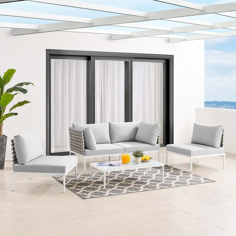 Harmony 4-Piece Sunbrella® Basket Weave Outdoor Patio Aluminum Seating Set By Modway - EEI-4689