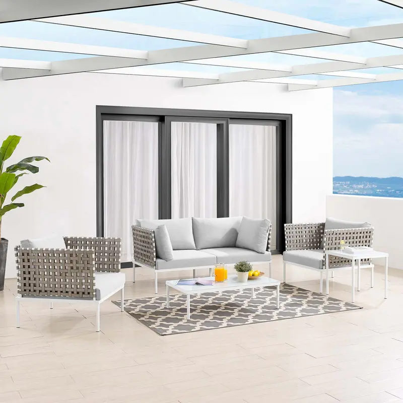 Harmony 5-Piece Sunbrella® Basket Weave Outdoor Patio Aluminum Seating Set By Modway - EEI-4693