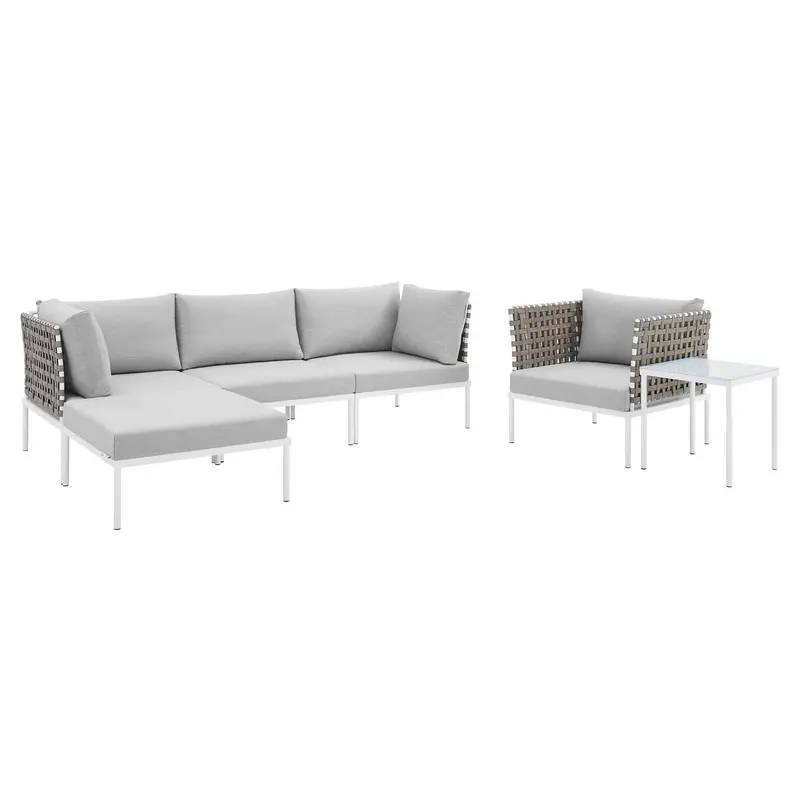 Harmony 6-Piece Sunbrella® Basket Weave Outdoor Patio Aluminum Seating Set By Modway - EEI-4931