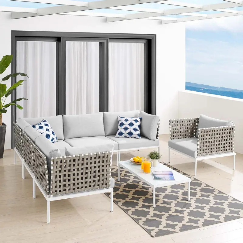 Harmony 7-Piece Sunbrella® Basket Weave Outdoor Patio Aluminum Sectional Sofa Set By Modway - EEI-4935