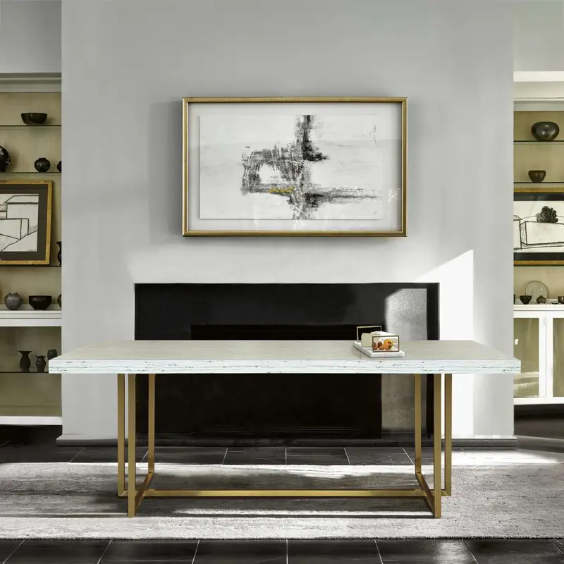 Harmony Contemporary Dining Table in Brushed Gold Finish and Ash Veneer Top By Armen Living