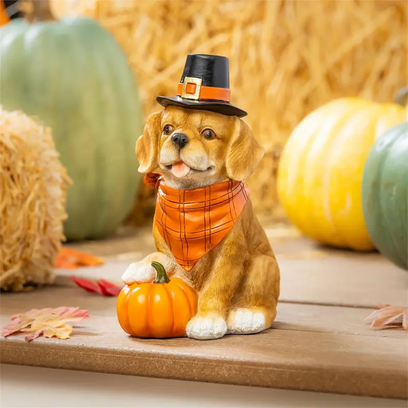 Harvest Blossom, Resin Fall Dog Statue, 9"H