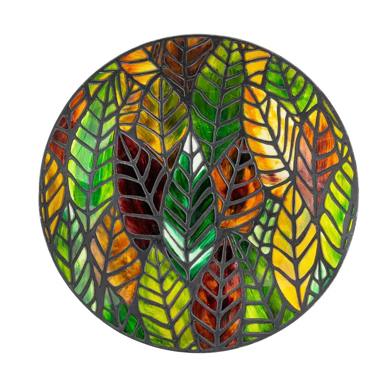 Harvest Blossoms Birdbath,Leaves Hand Painted Glass Birdbath, 18"
