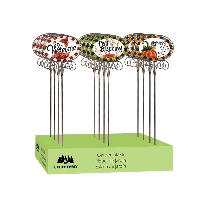 Harvest Blossoms Garden Stake, Metal and Glass Stakes 18"H,3 Asst, 12pcs CDU