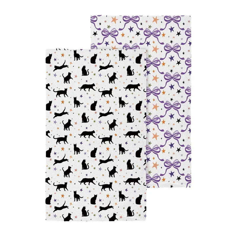 Haunted House Cats and Bows Quick Dry Kitchen Towel, Pet, 30"L x 18"W