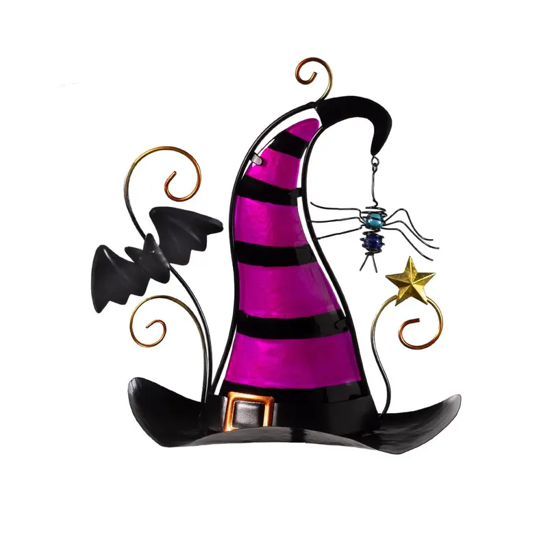 Haunted House, Metal Witch Hat Statuary, 11"H