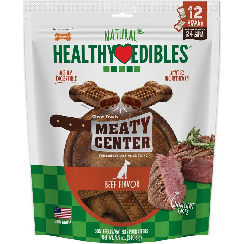 Healthy Edibles Meaty Center Chew Treat Beef Small 12 Pack | Natural Long-Lasting Dog Treats for Dogs Up to 30 lb