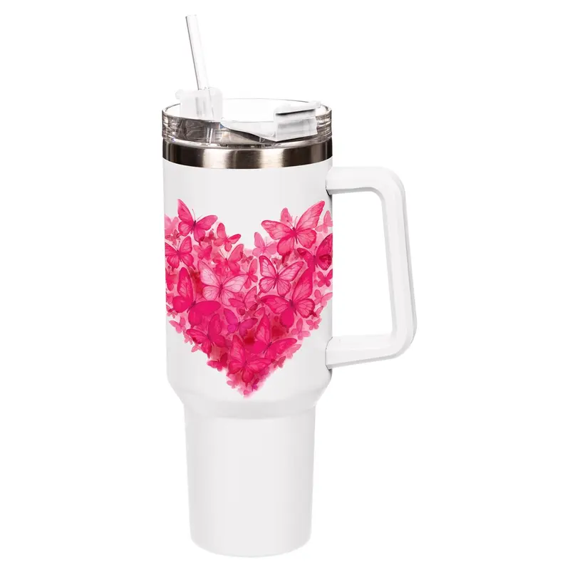 Heart Of The Home Tumbler Stainless Steel Canyon Cup, Butterfly Heart, 40oz, Window Box