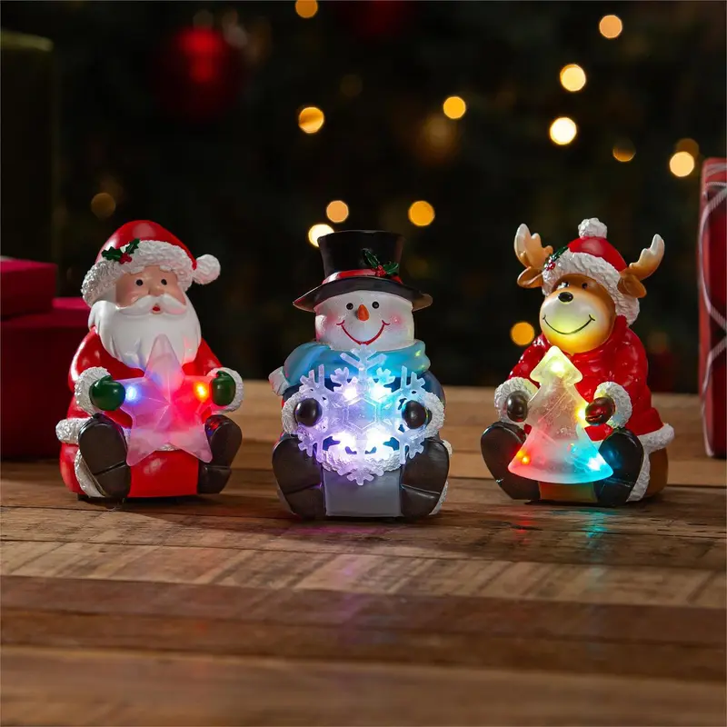 Heartfelt Cheer LED Table Decor Christmas Character with Icon Color Changing Resin, Asst, 6.25"H