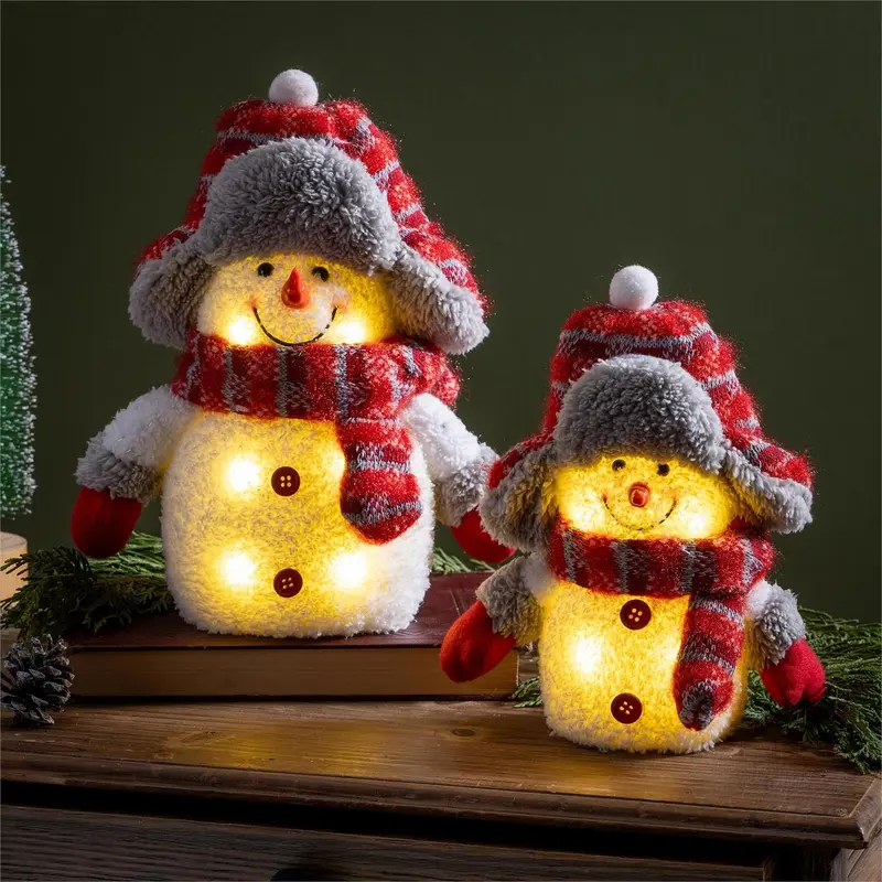 Heartfelt Cheer LED Table Decor Fabric and Plastic Snowman, Set of 2
