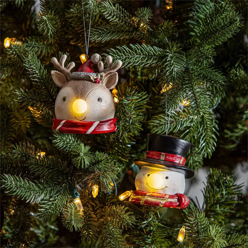 Heartfelt Cheer Ornament Resin Christmas Character with Lit Nose, 4", Asst of 2