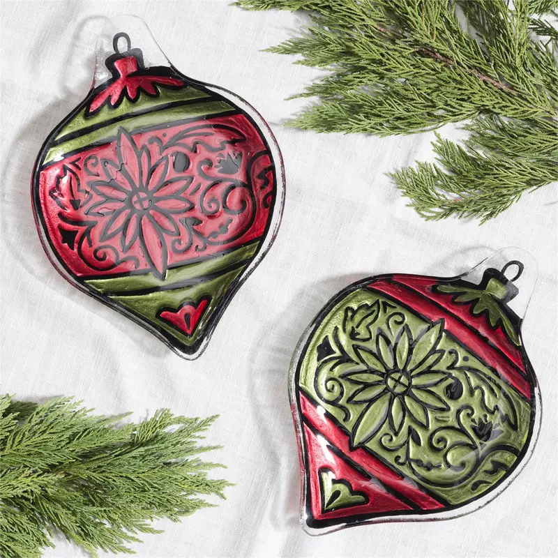 Heartfelt Cheer Plate Glass Ornament Shape, Asst of 2, 10.25"