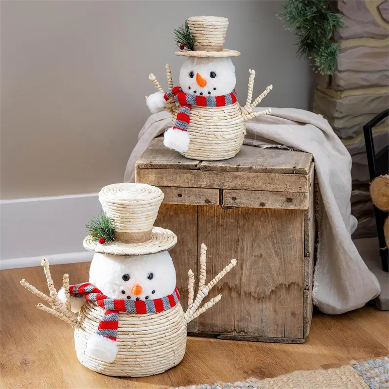 Heartfelt Cheer Table Décor Fabric and Natural Fiber Snowman, Set of 2