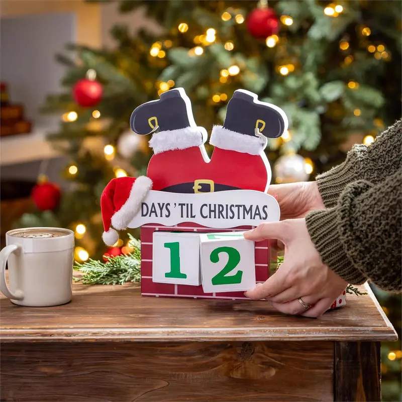 Heartfelt Cheer Table Décor Santa in Chimney Christmas Countdown Wood, 10"H
