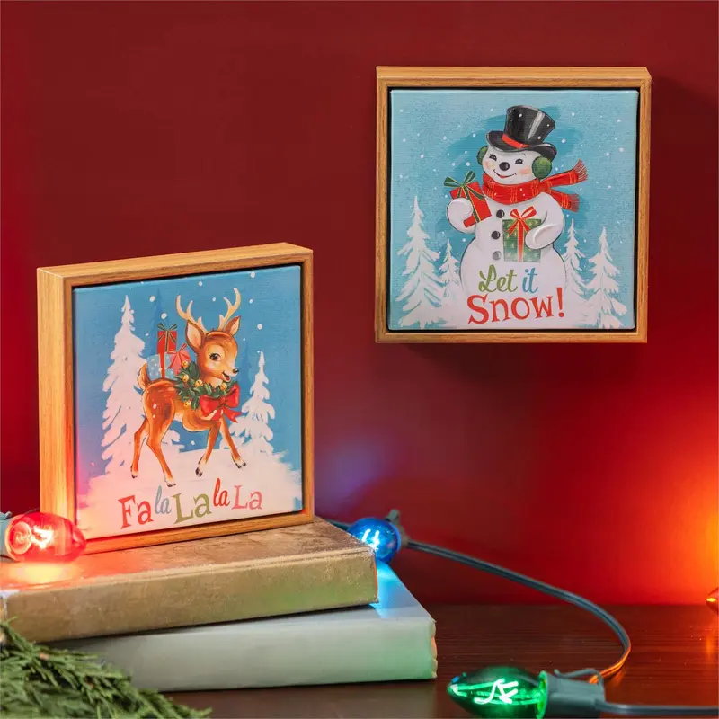 Heartfelt Cheer Table Decor Wood Framed Canvas, 6", Asst of 2