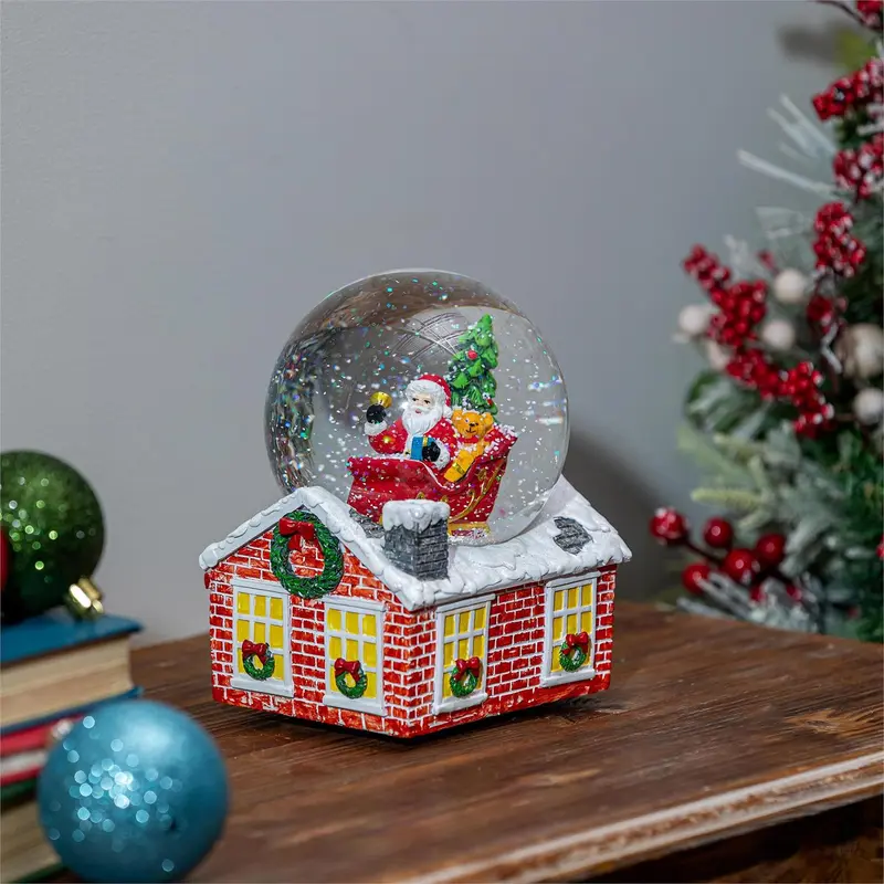 Heartfelt Cheer Water Globe Resin Santa in Sleigh with House Base, 7.25"H