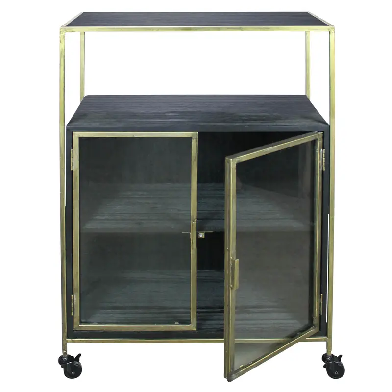 Hendrik Rolling Cart, Wood & Brass By HomArt